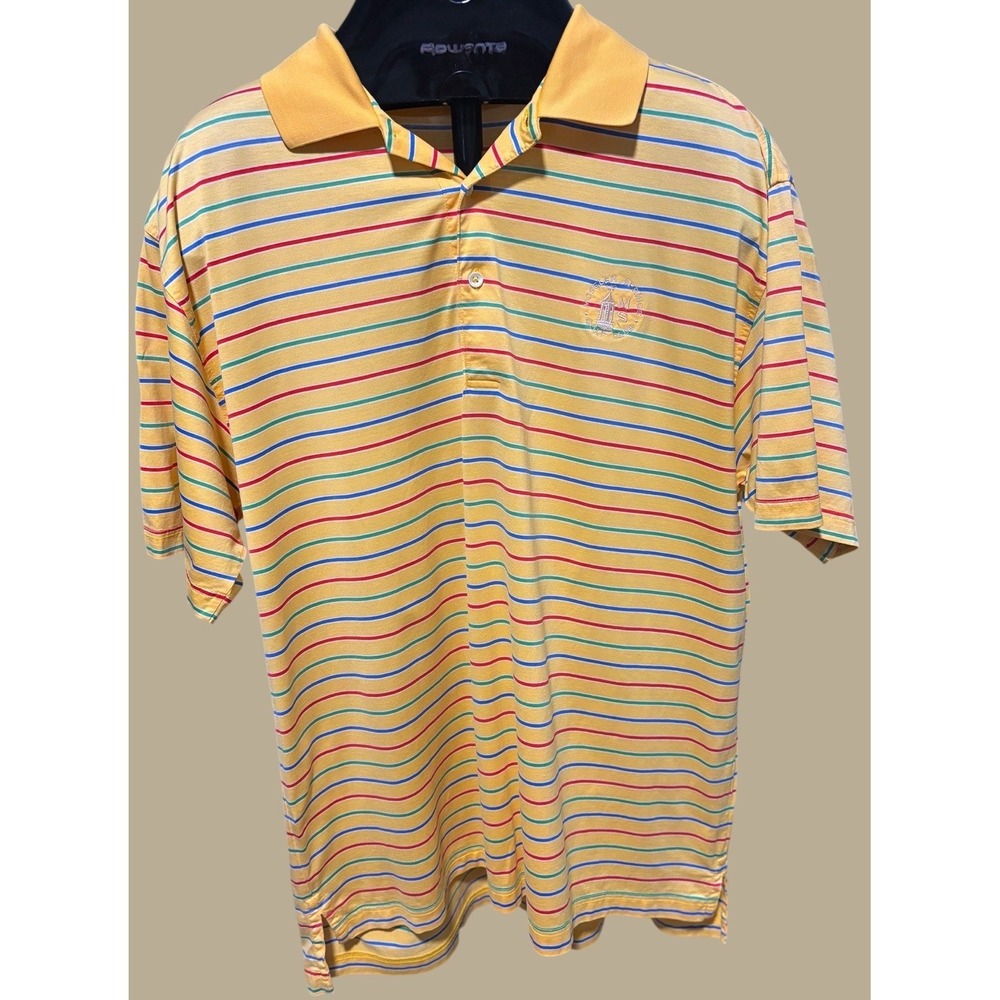 Fairway & Greene Yellow Multi Striped Cotton Short Sleeve Golf Polo Men's M